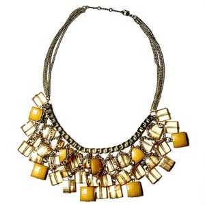 Golden Square Stoned Necklace on Box Chain